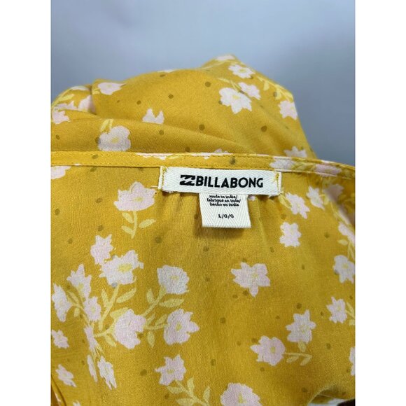 BILLABONG Love Wrapped Crop Top Sz L Yellow Floral Peasant Long Sleeve Tie Waist - Picture 13 of 14